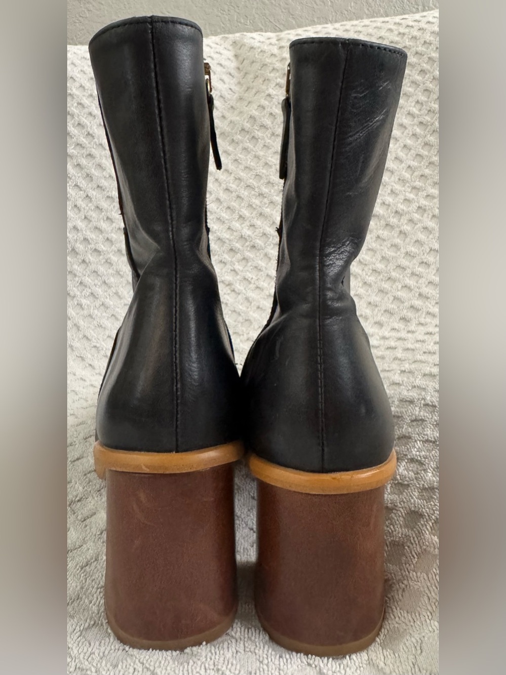 ALOHAS West Black Vintage Leather Square Toe Ankle Boots Brown Heel EU 38 US 7.5 - Picture 9 of 16
